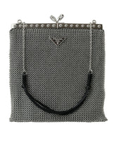 Bolsa de ombro de malha prateada elegante da Prada para noite
